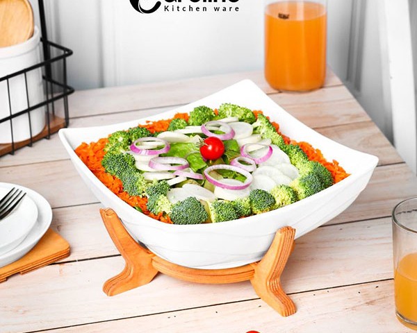 سالاد خوری سرامیکی آوینا کارولین با پایه چوبی