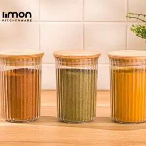 بانکه حبوبات شیاردار درب چوبی 900 میلی لیتر لیمون 2506