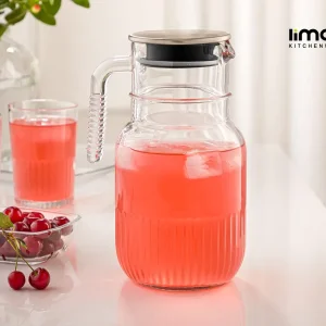 پارچ شیشه ای شیاردار 1.5 لیتر درب استیل لیمون 2375