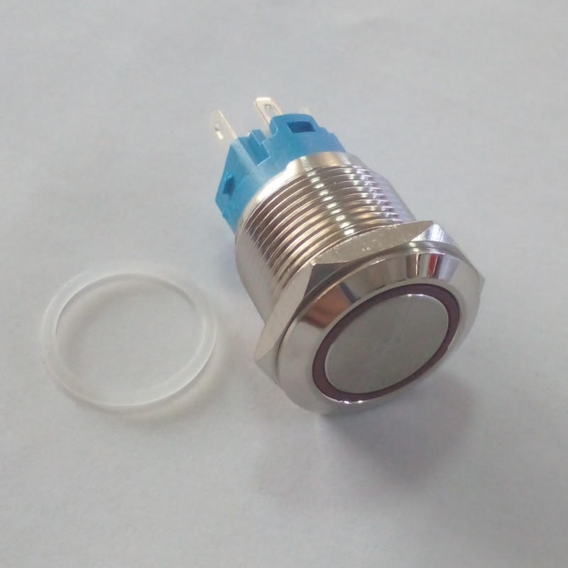 کلید فشاری فلزی 5 پایه گرد چراغ دار ضد آب- push button 19mm 12-24v