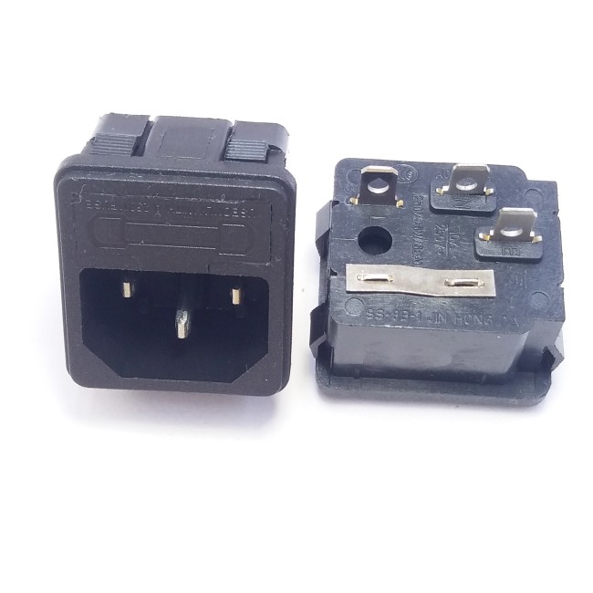 جک پاور AC نری رو پنلی فیوزخور , AC power input jack, male 250V 10A