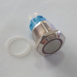 کلید فشاری فلزی 5 پایه گرد چراغ دار ضد آب- push button 19mm 12-24v