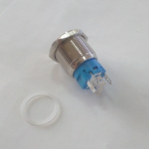 کلید فشاری فلزی 6 پایه گرد چراغ دار ضد آب- push button 19mm 12-24v