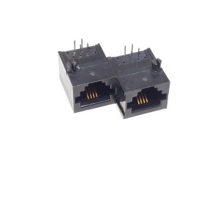 سوکت Rj-11 مادگی رایت انگل روبردی 4 پایه دوتایی، Double Rj-11 Socket Female 6P4C Right angle Board Mount