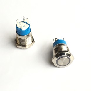 کلید فشاری فلزی 6 پایه گرد چراغ دار ضد آب- push button 22mm 12-24v
