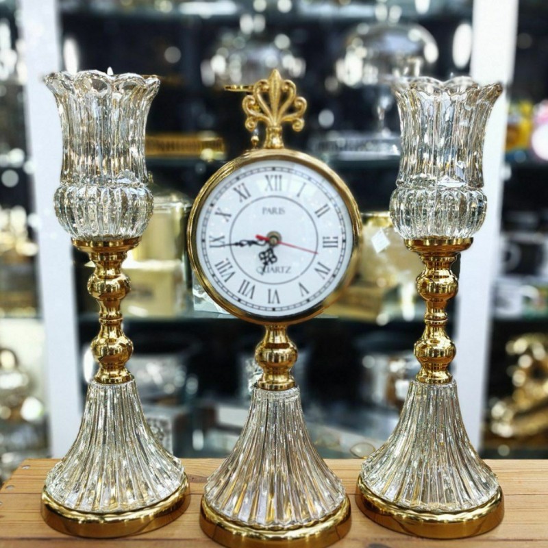 ست ساعت شمعدان فلزی