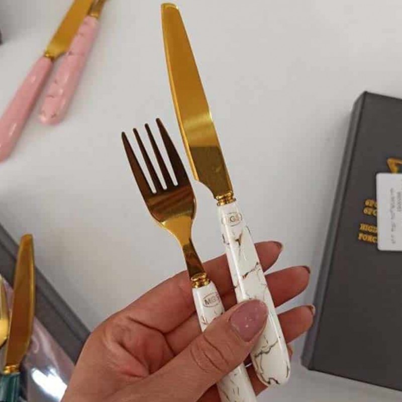 ست کارد چنگال ماربل طلایی