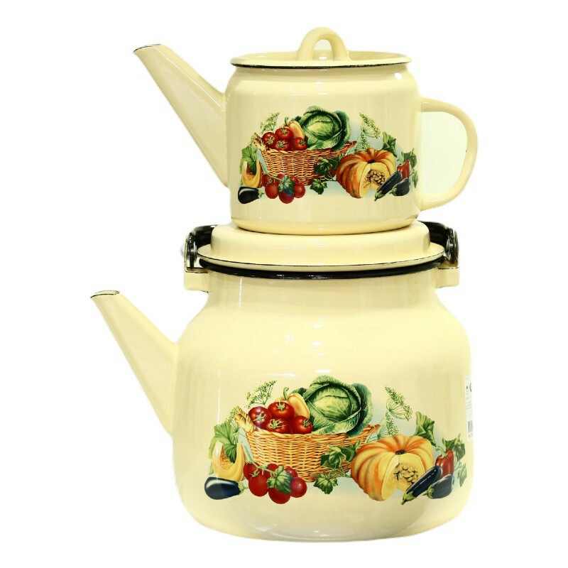 ست کتری و قوری مدل لعابی طرح کدو 3/5 لیتری