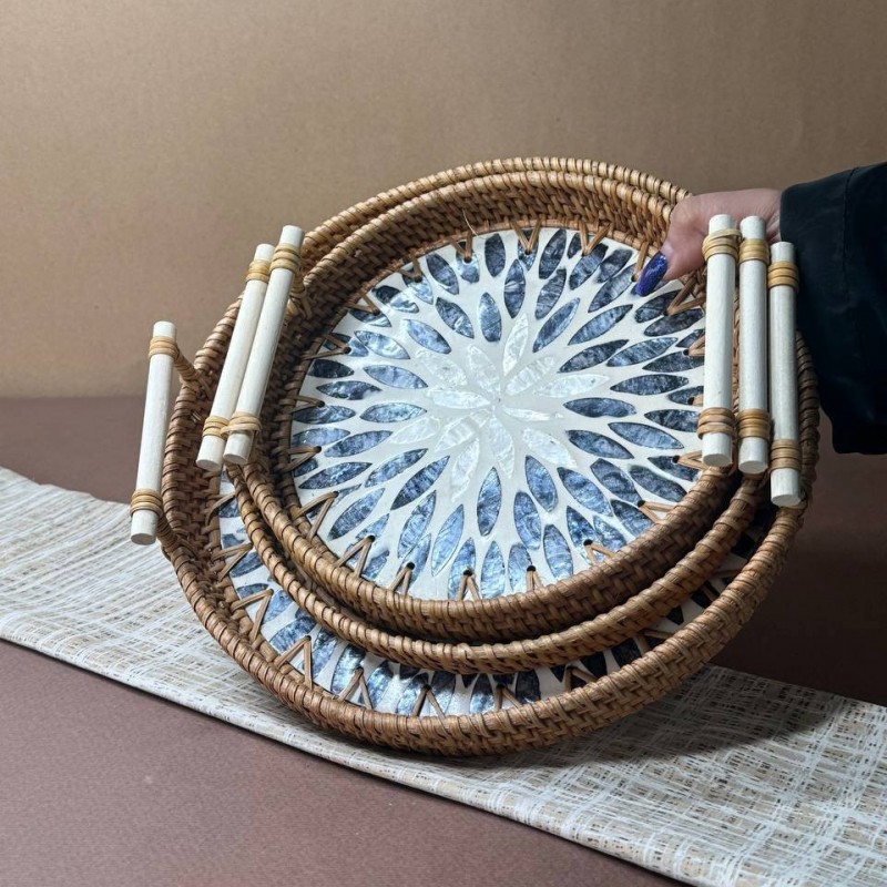 سینی حصیری راتان و صدف 