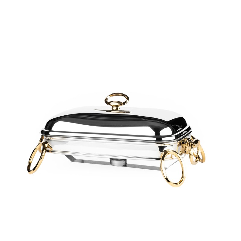 سوفله مستطیل سیلور- طلایی راکلند مدل لنین سایز بزرگ 3.3 لیتر پایه فلزی پیرکس خارجی