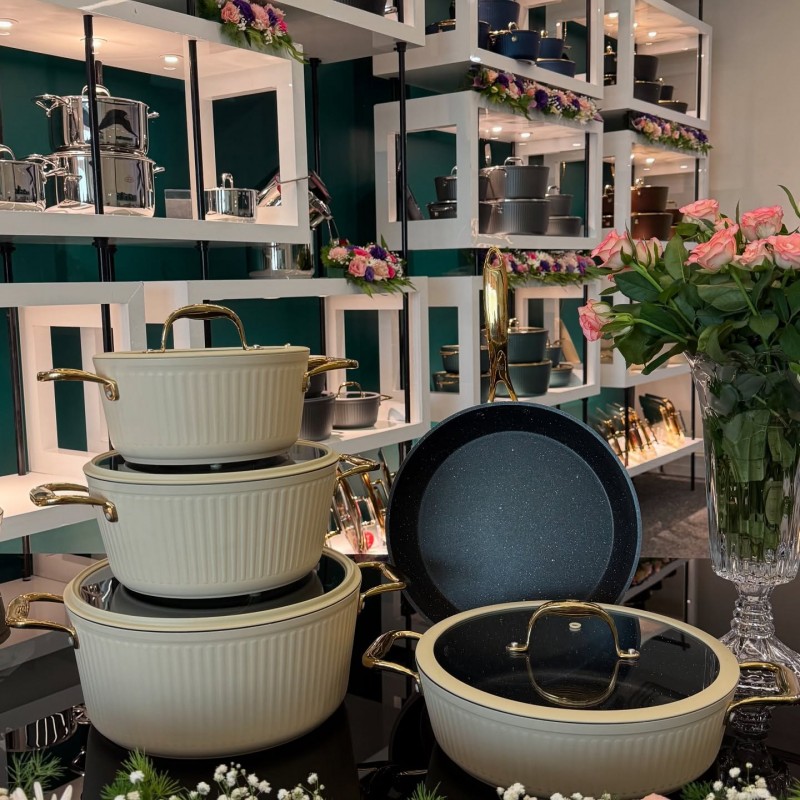 سرویس 9 پارچه kzp طرح آلما  دسته سیلیکونی