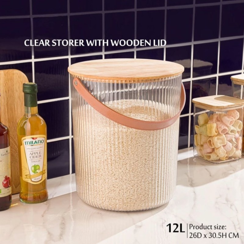 سطل برنج اکرولیک با درب چوبی لیمون 12 لیتر