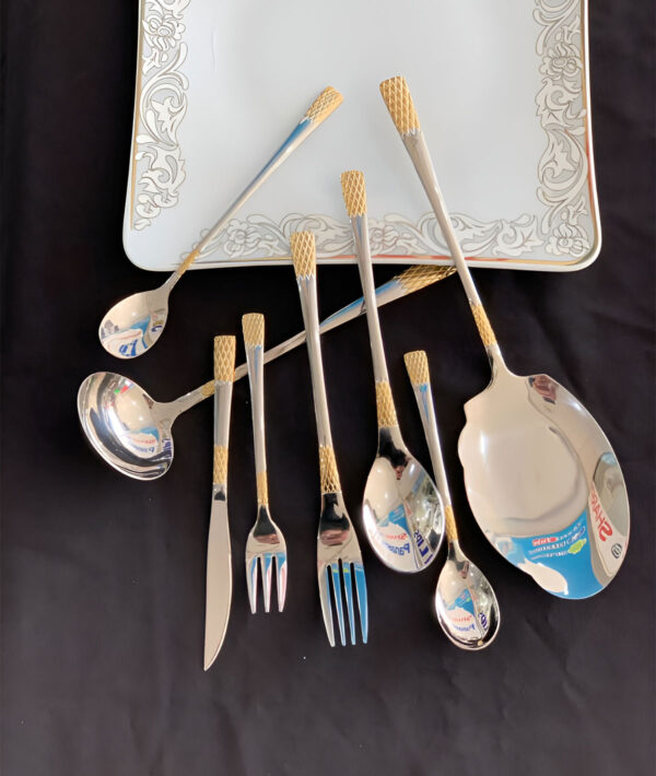 سرویس قاشق چنگال یونیک اصل آلمان 24 نفره 120 پارچه مدل آناناسی دو‌رنگ