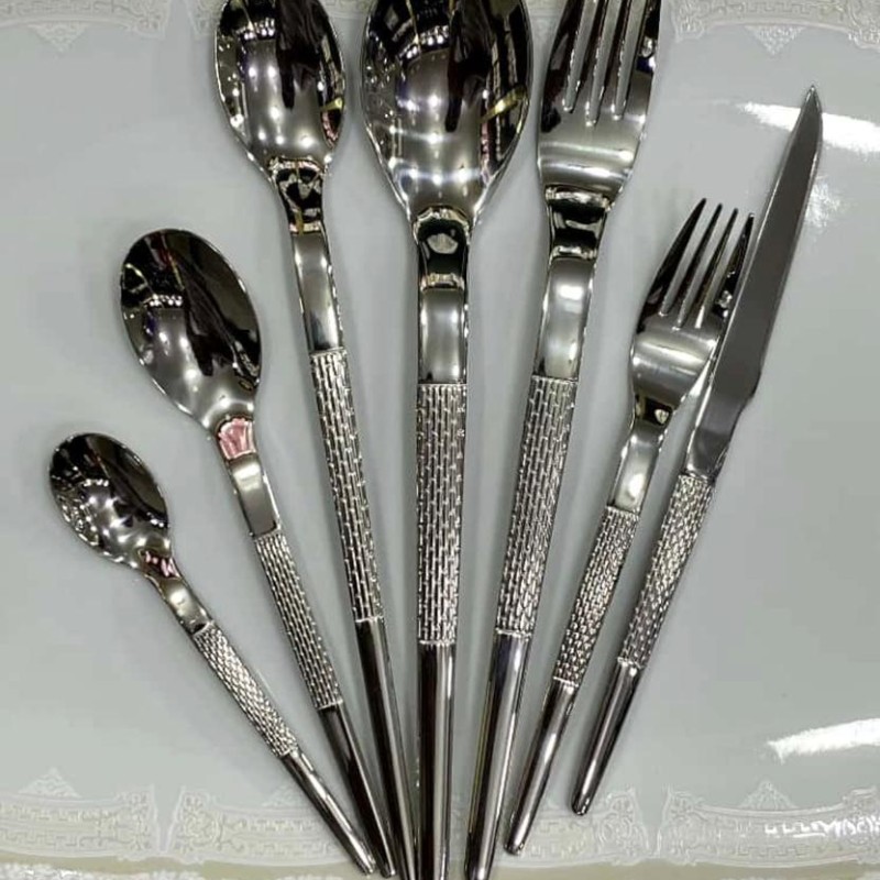 سرویس قاشق چنگال یونیک 24 نفره 120 پارچه مدل هارمونی نقره ای براق