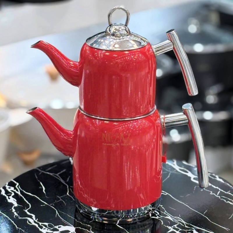 کتری قوری استیل نزاز قرمز