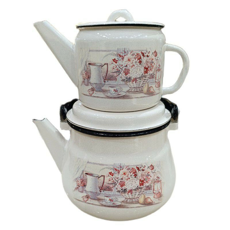 کتری و قوری مدل گل سرخ گنجایش کتری 2/5 لیتر گنجایش قوری 1 لیتر