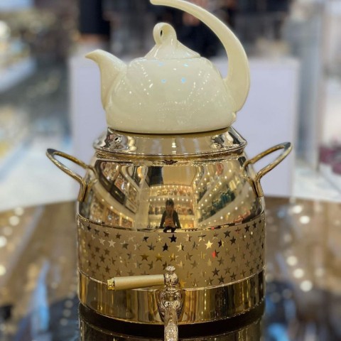 کتری قوری تمام طلایی کروپ ست