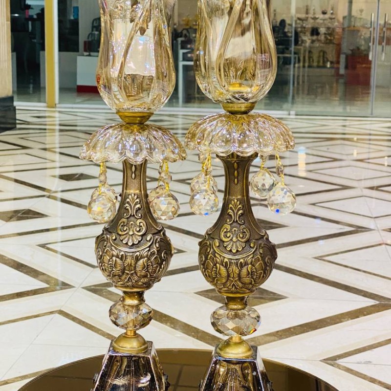 ست شمعدان آنتیک پایه کریستال