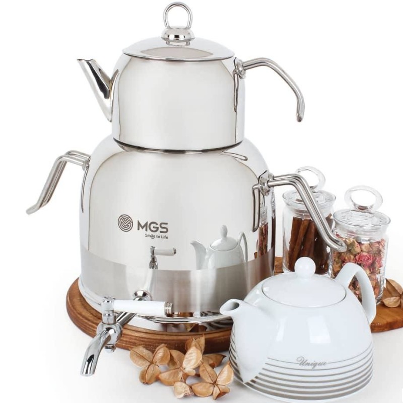 کتری قوری شیردار استیل دسته طلایی ام جی اس MGS