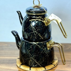 کتری قوری لعابی مشکی ماربل