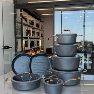 سرویس قابلمه آلما ۱۴پارچه با درب سيليكونى دستگیره طلایی ای