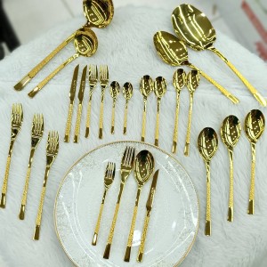 سرویس قاشق چنگال یونیک  24 نفره 120 پارچه مدل سنگی طلایی
