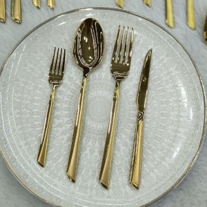 سرویس قاشق چنگال یونیک 24 نفره 120 پارچه مدل ناخنی طلایی