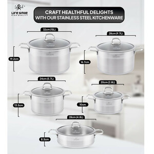 سرویس قابلمه و تابه استیل 10 پارچه لایف اسمایل مدل LIFEP12
