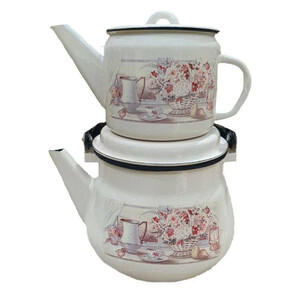 کتری و قوری مدل گل سرخ گنجایش کتری 2/5 لیتر گنجایش قوری 1 لیتر