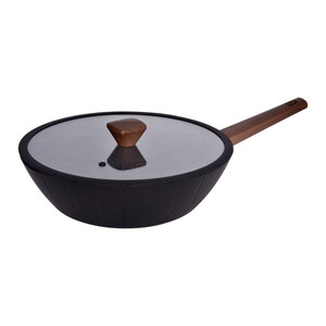 سرویس قابلمه و تابه 17 پارچه گرانیتی گری پن مدل دسته چوبی