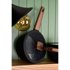 سرویس قابلمه و تابه 17 پارچه گرانیتی گری پن مدل دسته چوبی