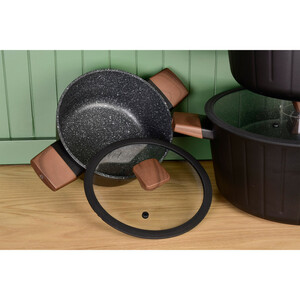 سرویس قابلمه و تابه 17 پارچه گرانیتی گری پن مدل دسته چوبی