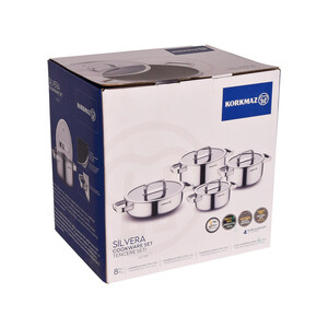 سرویس قابلمه و تابه استیل 8 پارچه کرکماز مدل SILVERA کد 2788