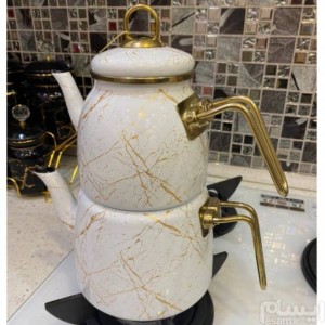 کتری و قوری لعابی پاچی ماربل سفید