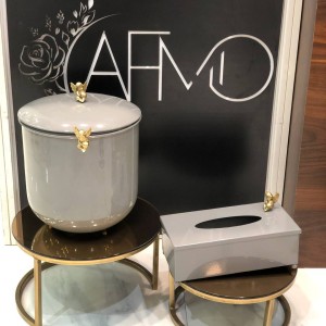 ست سطل و جا دستمال فلزی طوسی