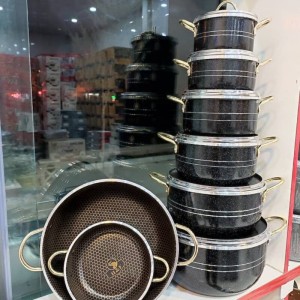 سرویس قابلمه وتابه 14 پارچه هلنا دسته طلایی