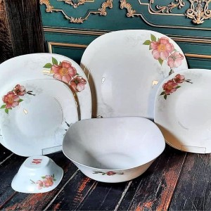  سرویس ۲۶ پارچه ۶نفره غداخوری  طرح هوزان صورتی