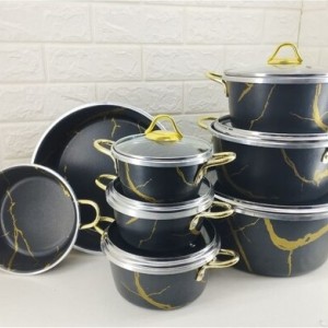 سرویس قابلمه ۱۴پارچه گرانیت هلنا طرح ماربل