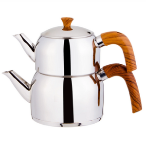 کتری قوری روهمی با قوری استیل دسته چوبی برند کی اس تی