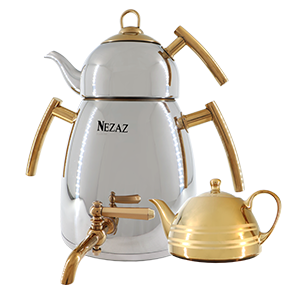 کتری هرمی تمام استیل با دسته و شیر طلایی