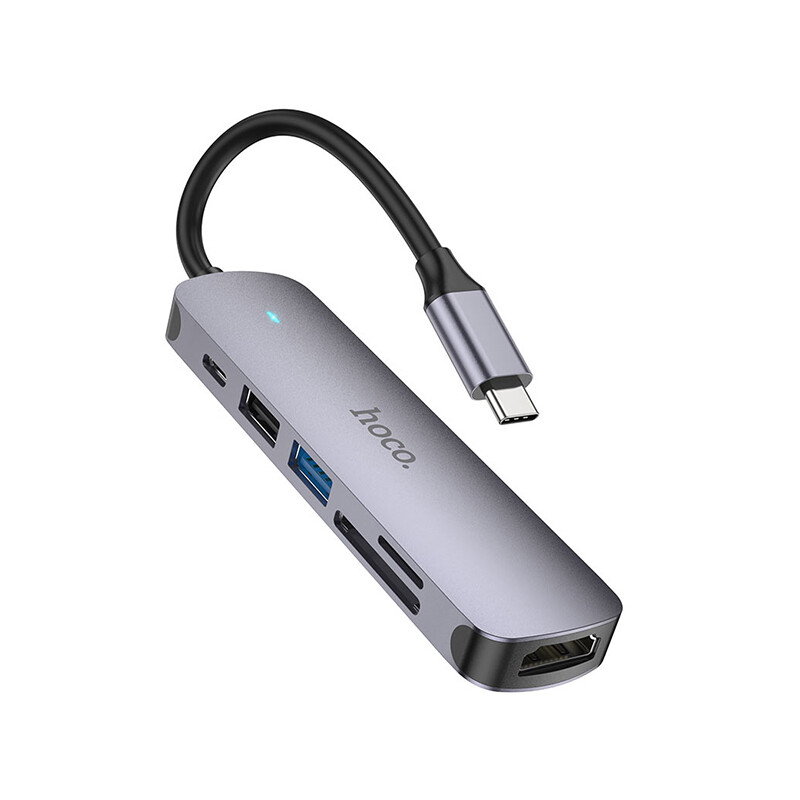 هاب تایپ سی 6 پورت هوکو  Hoco Type-C hub HB28 HDTV + PD + USB3.0 + USB2.0 + SD + TF