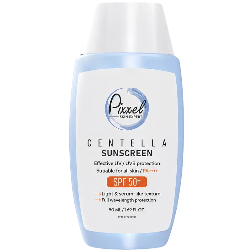 کرم ضد آفتاب بی رنگ پیکسل PIXXLE مدل Centella مناسب انواع پوست با SPF50
