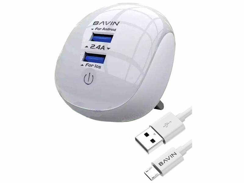 شارژر دیواری و لامپ ال‌ای‌دی به همراه  کابل میکرو باوین BAVIN PC363 2.1A Touch LED Lamp Quick Charger For Micro