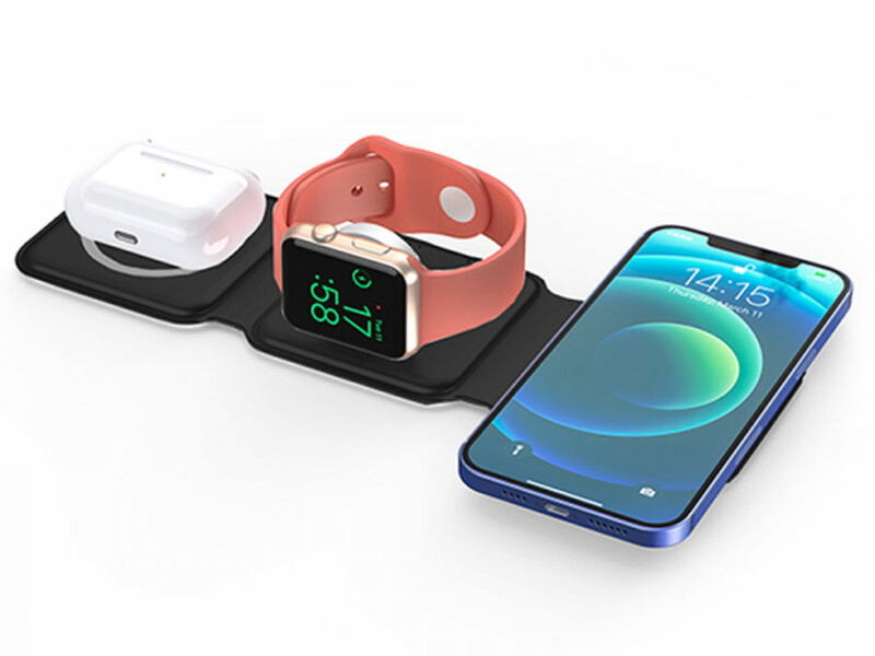 شارژر وایرلس مگنتی سری آیفون 12 سه کاره 15 وات ویوو WiWU Foldable 3 in 1 Wireless Charger M6