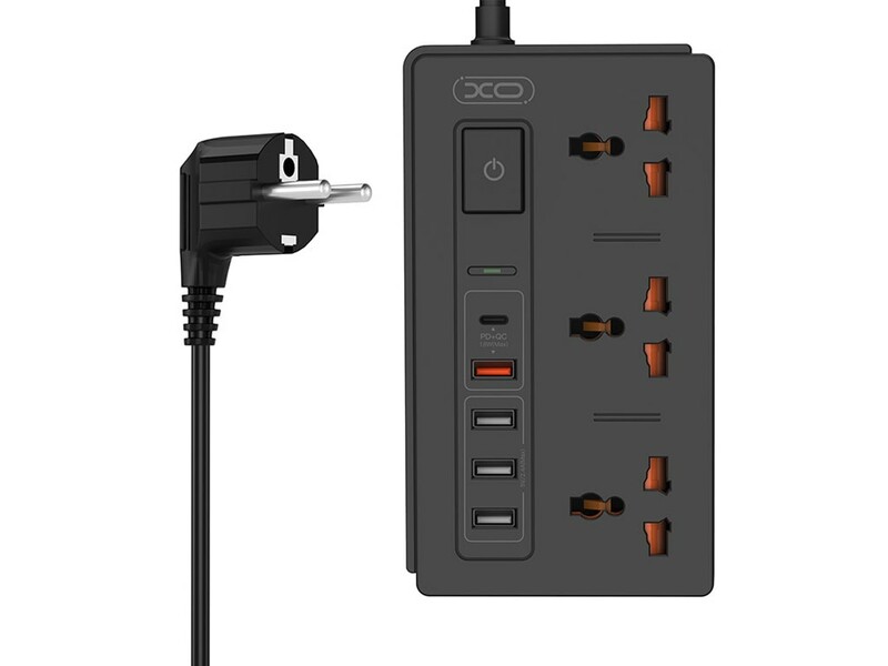 چندراهی سه سوکت و چهار یواس‌بی و یک تایپ‎سی ایکس‌او XO 30W Extension cord socket 1.8M QC3.0+PD FAST CHARGE WL06 EU