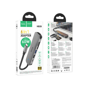 قیمت هاب تایپ سی 6 پورت هوکو  Hoco Type-C hub “HB28” HDTV + PD + USB3.0 + USB2.0 + SD + TF
