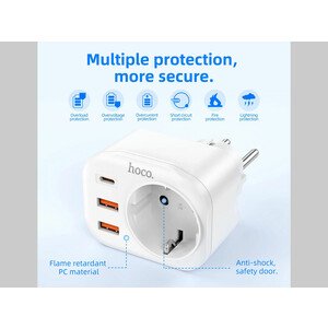 یک راهی برق و 2 یو‌اس‌بی و 1 تایپ‌سی هوکو Hoco Multifunctional socket NS3 EU / GER