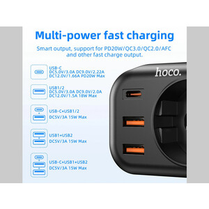 یک راهی برق و 2 یو‌اس‌بی و 1 تایپ‌سی هوکو Hoco Multifunctional socket NS3 EU / GER