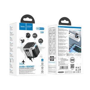 فروش شارژر دیواری و دو پورت یو اس بی هو کو Hoco Wall charger “AC5 Level” with plug converter