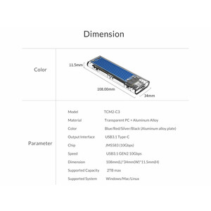 باکس هارد اس اس دی اوریکو ORICO TCM2-C3 NVMe M.2 SSD Enclosure 10Gbps